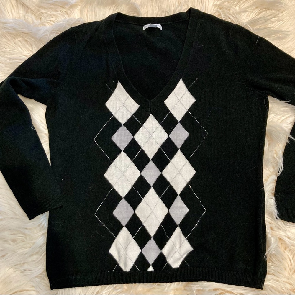 Womens Argyle V-Neck Sweater NY&C XL